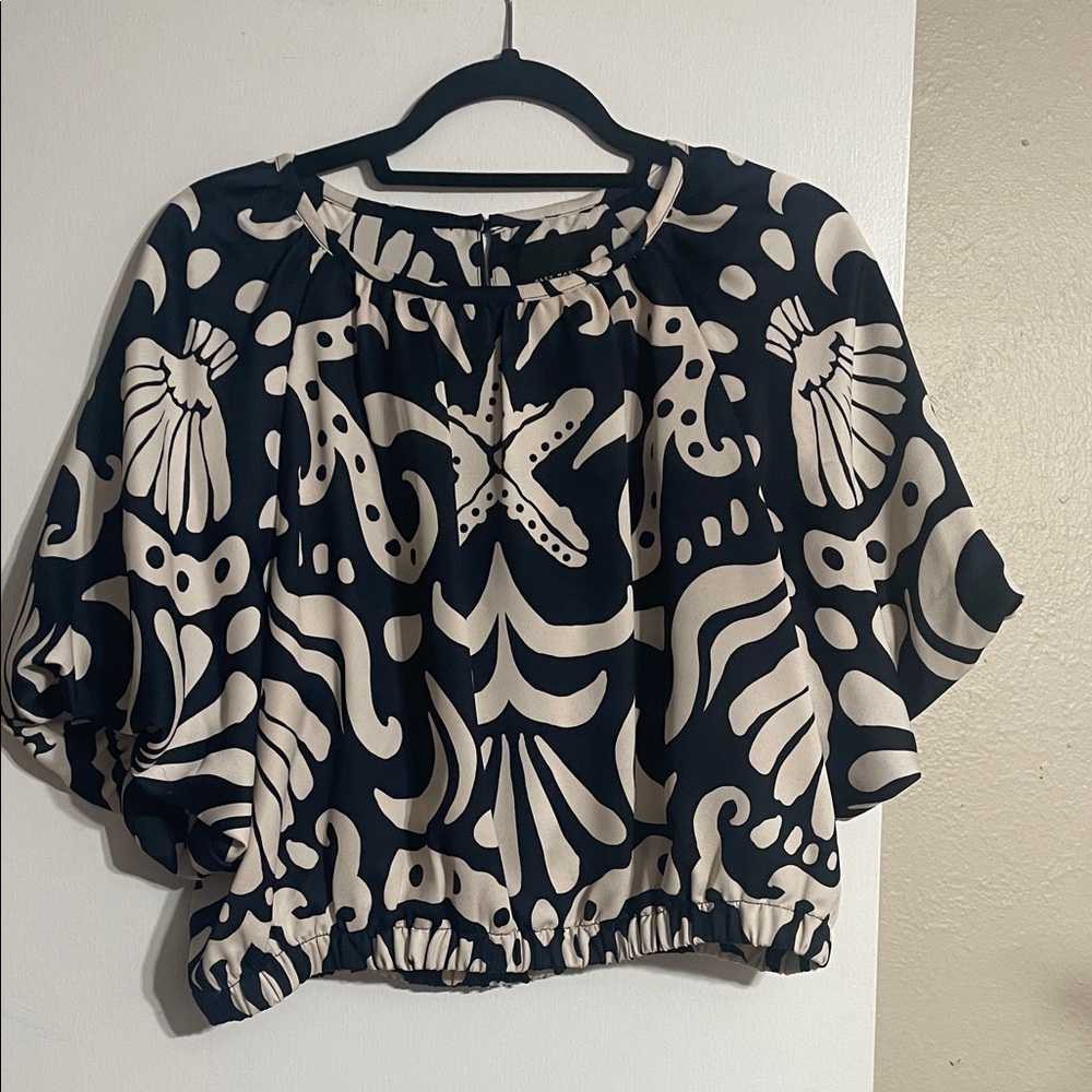 Alex Marie Navy and Cream Patterned Blouse